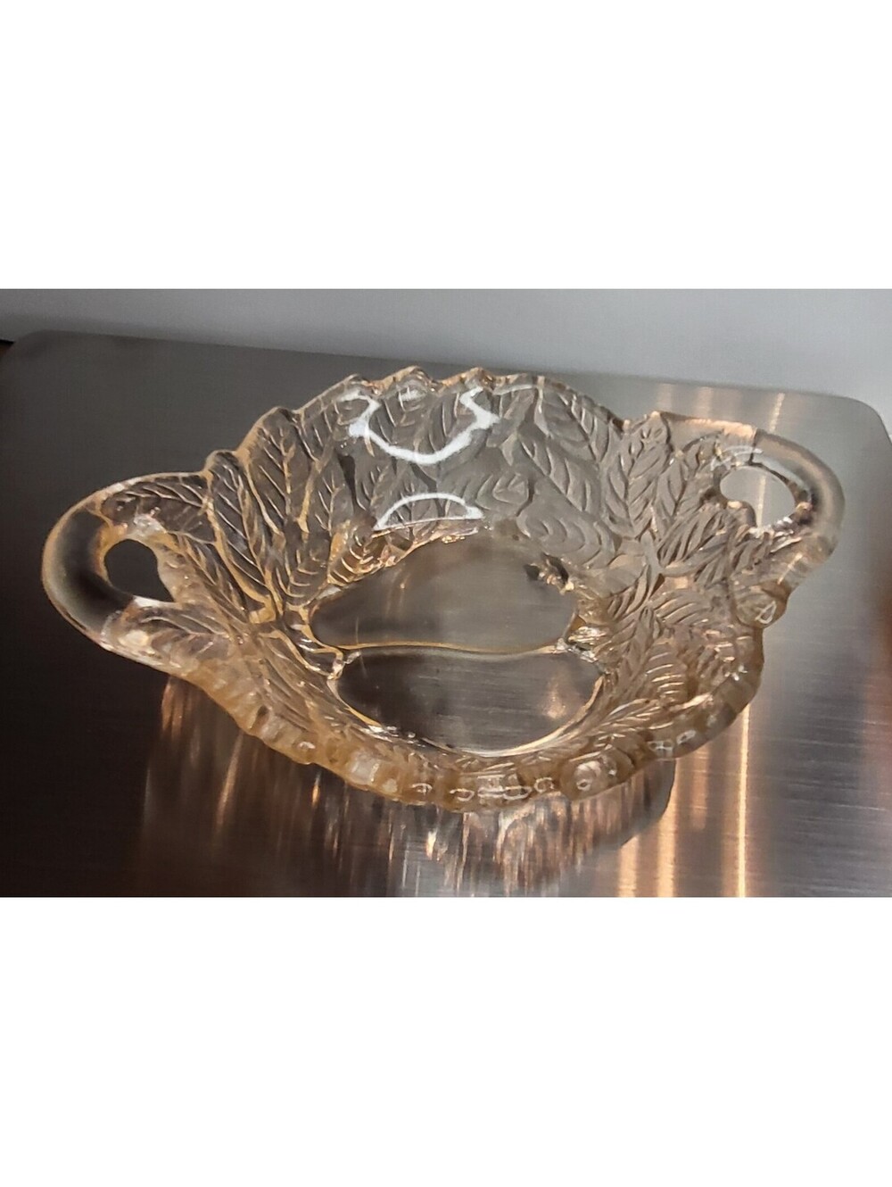 Indiana Glass Pink Sweet Pear Handled Bowl Olive Dish